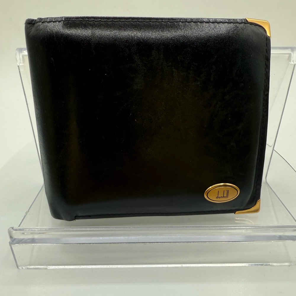 Dunhill Black Leather Card Holder with Gold Details